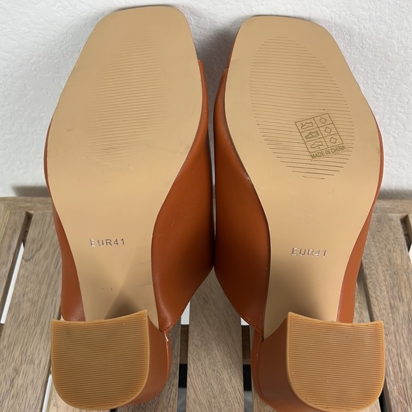 Vintage Slip On Peep Toe Block Heel Womens Shoe 9.5 Orange Brown Preowned - Picture 7 of 9